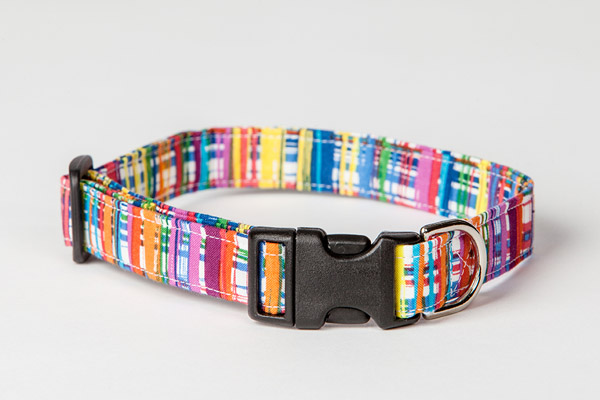 Patterned dog collars arranged in rows